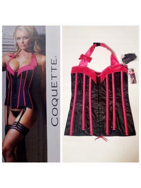 Bustier Corset – Black w/ Pink Trim – Size Large – NWT